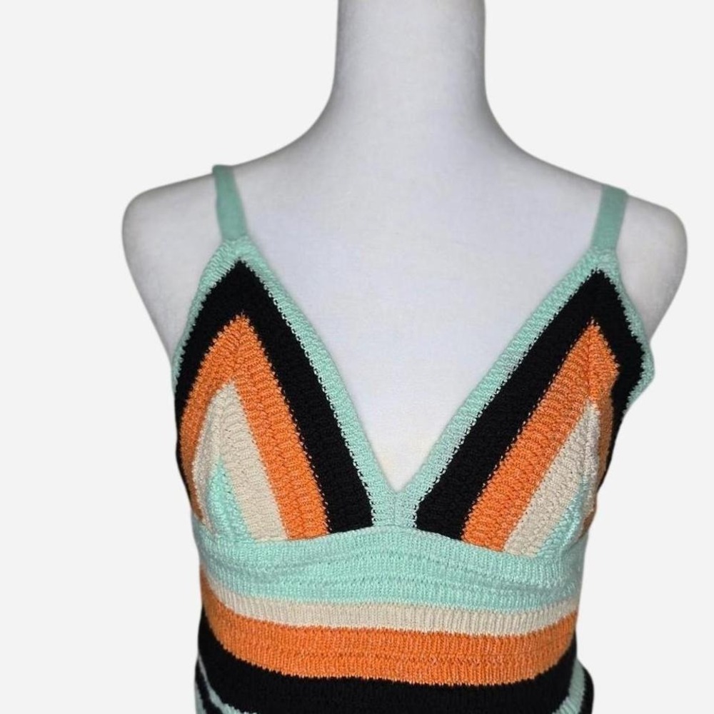 Zara multicolored crochet crop top festival summer beach womans size Medium